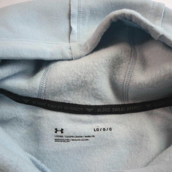 Under Armour Project Rock Womens Large  Blue Short Sleeve Fleece Hoodie - Picture 11 of 12